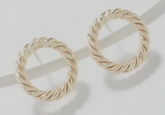 Yellow Gold Plated Sterling Silver Textured & Polished Rope Stud Earrings, By Silver Style, Size 3/4"